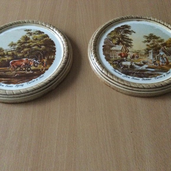 2 Vintage plates American farm scene Spring & Summer currier & Ives signed Joan - Picture 2 of 5